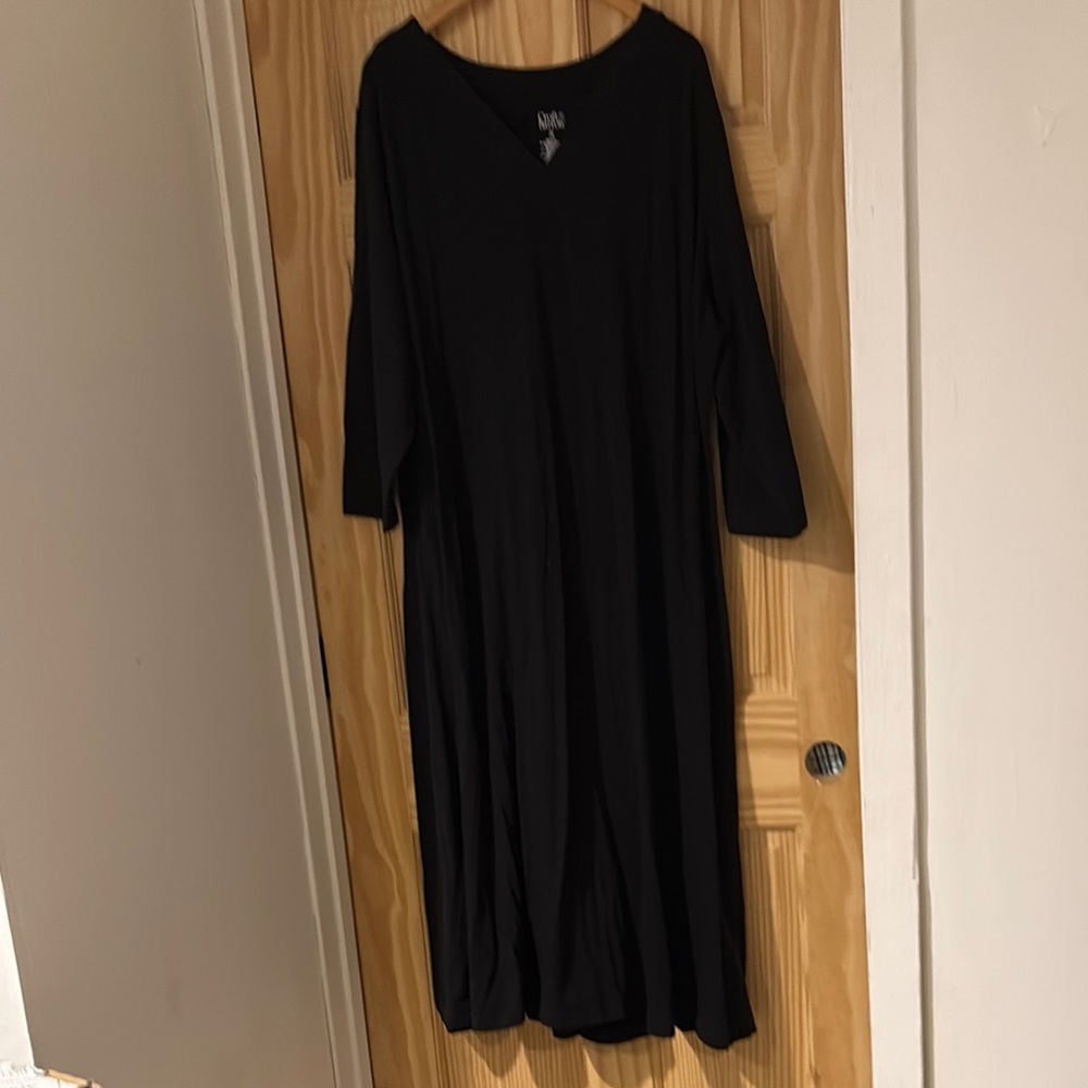 Croft & Barrow Black 3/4 Sleeve travel V Neck thick cotton stretch Dress New #